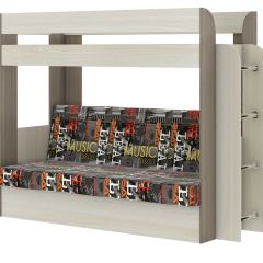 Кровать 2-х ярусная с диваном Карамель 75 (Музыка) Ясень шимо светлый/темный в Первоуральске - pervouralsk.mebel24.online | фото