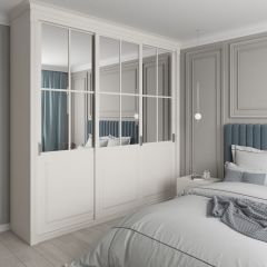 Шкаф-купе 2150 серии NEW CLASSIC K4+K4+K4+B22+PL4(по 2 ящика лев/прав+F обр.штанга) профиль «Капучино» в Первоуральске - pervouralsk.mebel24.online | фото