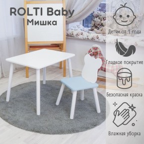 Детский комплект стол и стул «Мишка» Rolti Baby  (голубая столешница/голубое сиденье/белые ножки) в Первоуральске - pervouralsk.mebel24.online | фото