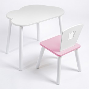 Комплект детский стол ОБЛАЧКО и стул КОРОНА ROLTI Baby (белая столешница/розовое сиденье/белые ножки) в Первоуральске - pervouralsk.mebel24.online | фото