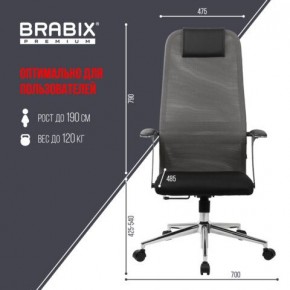 Кресло офисное BRABIX PREMIUM "Ultimate EX-801" хром, плотная двойная сетка Х2, черное/серое, 532918 в Первоуральске - pervouralsk.mebel24.online | фото 5