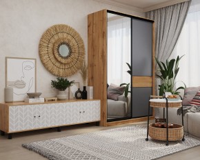 Шкаф-купе SLIM 2-х дверный BS15-6.ZD с зеркалом (дуб вотан/белый/темно-серый/черный муар) в Первоуральске - pervouralsk.mebel24.online | фото 3