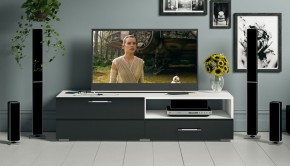 Тумба под ТВ Ларго 1,4, цвет корпус белый/фасады МДФ чёрный глянец, ШхГхВ 140х46х35 см., НЕ универсальная сборка в Первоуральске - pervouralsk.mebel24.online | фото 12