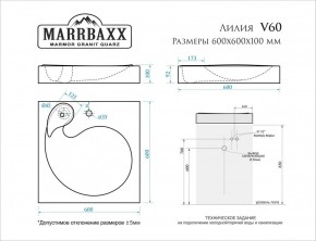 Умывальник над стиральной машиной (600*600х100) Лилия V60 (белый) с кронштейном без сифона (V60) в Первоуральске - pervouralsk.mebel24.online | фото 2